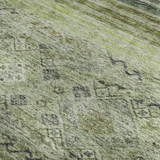 Artichoke Green Blue And Beige Abstract Geometric Washable Area Rug With UV Protection Photo 3