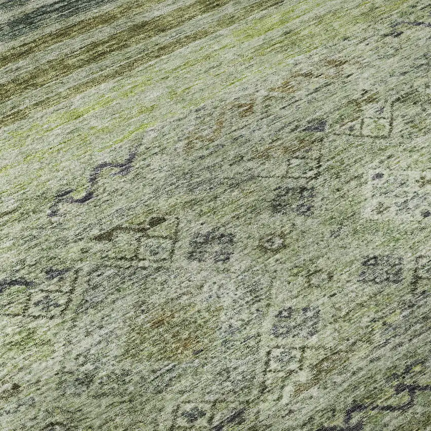 Artichoke Green Blue And Beige Abstract Geometric Washable Area Rug With UV Protection Photo 1