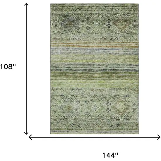 Artichoke Green Blue And Beige Abstract Geometric Washable Area Rug With UV Protection Photo 7