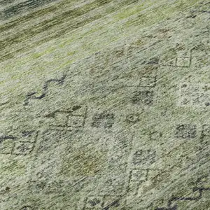 Photo of Artichoke Green Blue And Beige Abstract Geometric Washable Area Rug With UV Protection