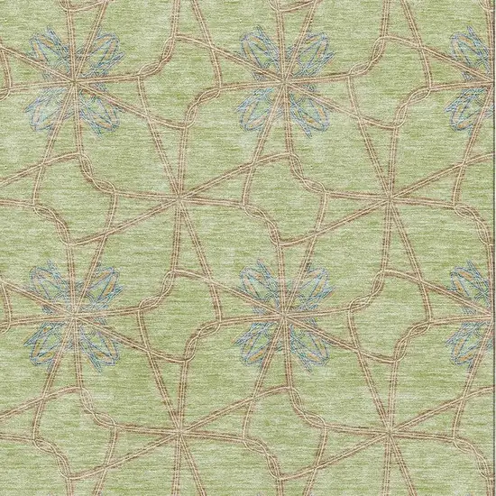 Artichoke Green Blue And Beige Geometric Washable Area Rug With UV Protection Photo 2