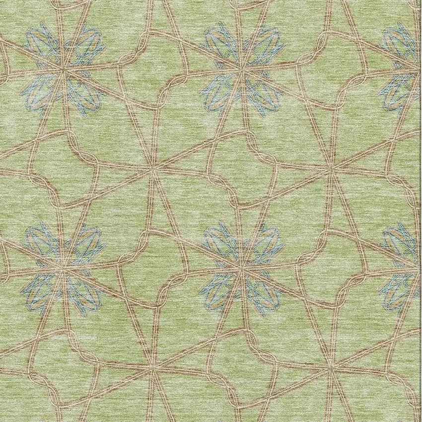 Artichoke Green Blue And Beige Geometric Washable Area Rug With UV Protection Photo 2