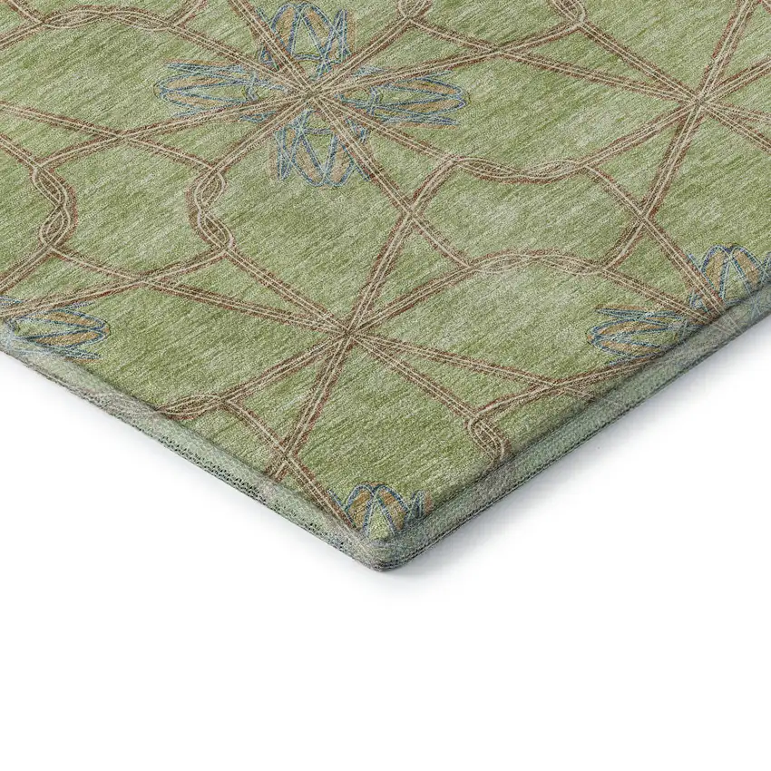 Artichoke Green Blue And Beige Geometric Washable Area Rug With UV Protection Photo 7
