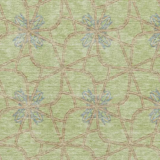 Artichoke Green Blue And Beige Geometric Washable Area Rug With UV Protection Photo 2