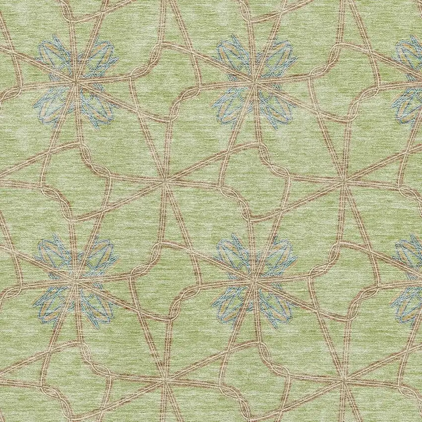 Artichoke Green Blue And Beige Geometric Washable Area Rug With UV Protection Photo 2