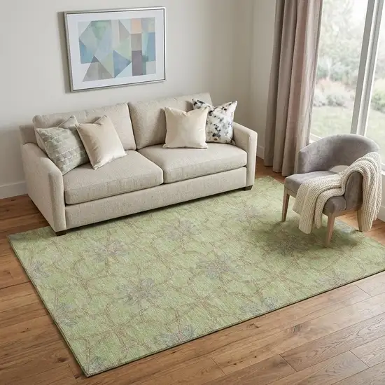 Artichoke Green Blue And Beige Geometric Washable Area Rug With UV Protection Photo 1