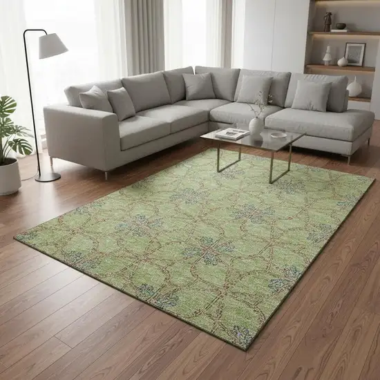 Artichoke Green Blue And Beige Geometric Washable Area Rug With UV Protection Photo 2