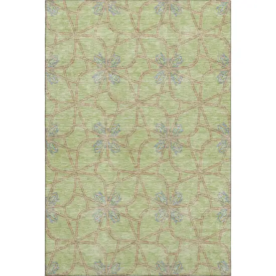 Artichoke Green Blue And Beige Geometric Washable Area Rug With UV Protection Photo 1