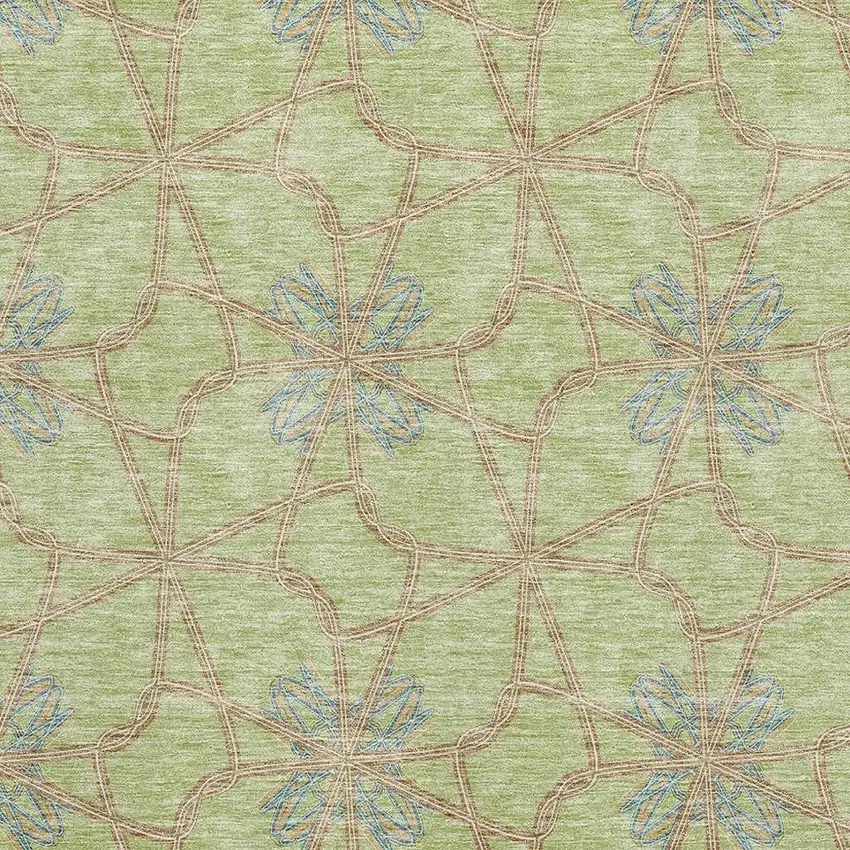 Artichoke Green Blue And Beige Geometric Washable Area Rug With UV Protection Photo 2