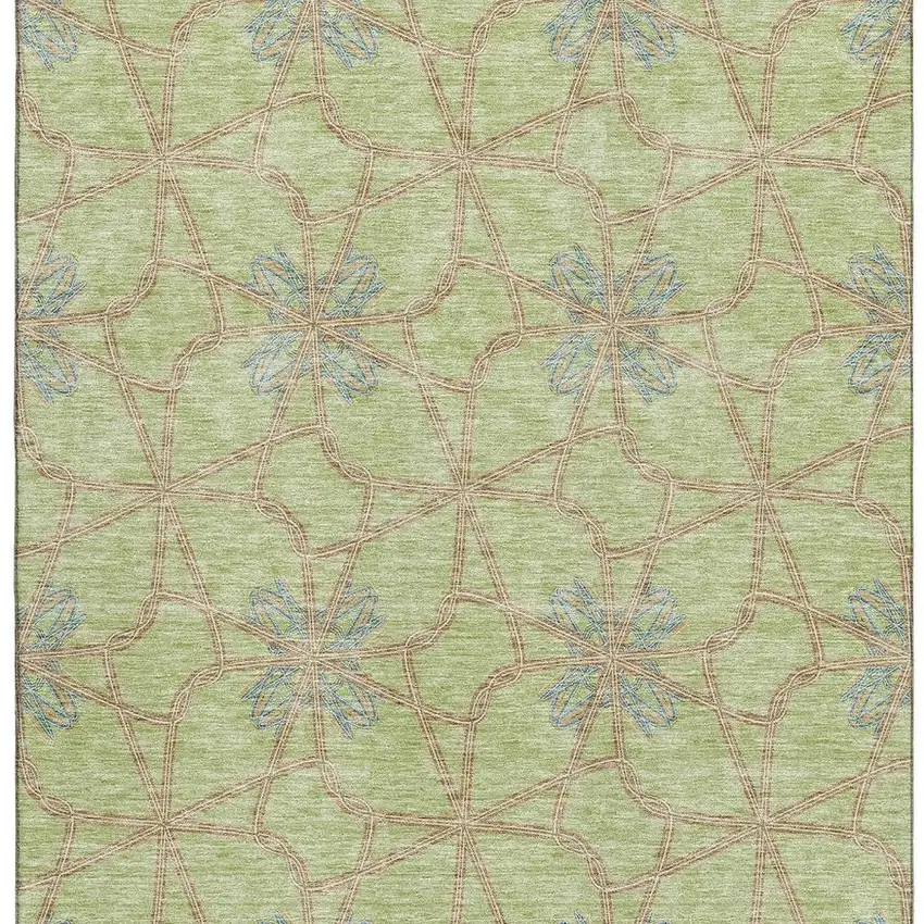 Artichoke Green Blue And Beige Geometric Washable Area Rug With UV Protection Photo 3