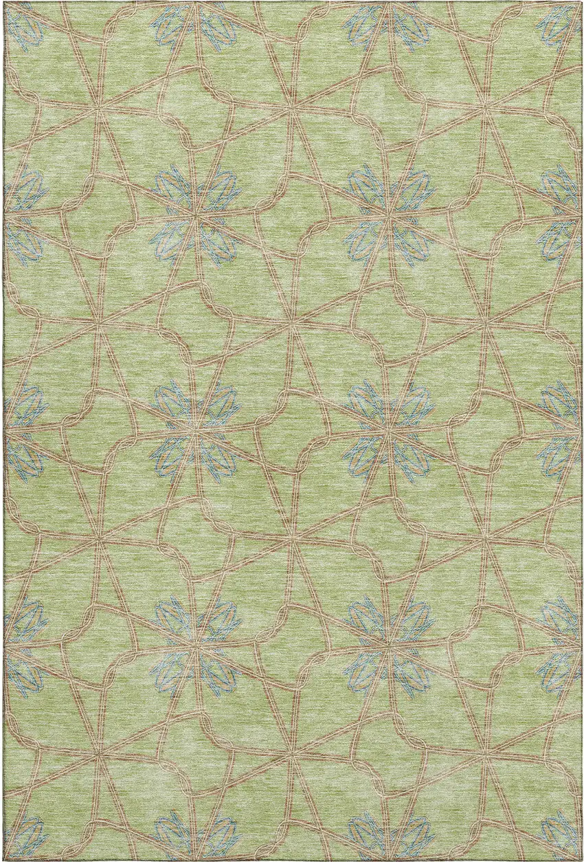 Artichoke Green Blue And Beige Geometric Washable Area Rug With UV Protection Photo 1