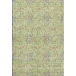 Photo of Artichoke Green Blue And Beige Geometric Washable Area Rug With UV Protection