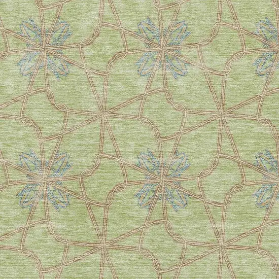 Artichoke Green Blue And Beige Geometric Washable Area Rug With UV Protection Photo 2