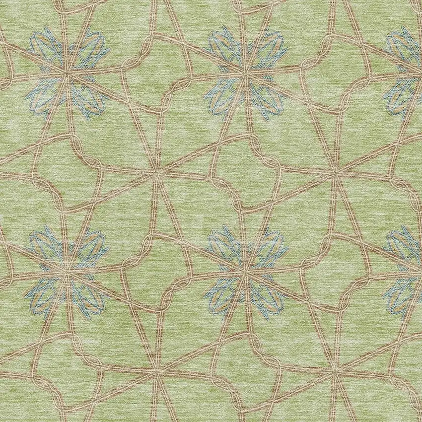 Artichoke Green Blue And Beige Geometric Washable Area Rug With UV Protection Photo 2
