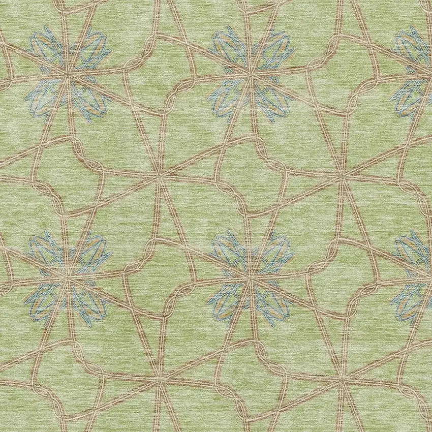 Artichoke Green Blue And Beige Geometric Washable Area Rug With UV Protection Photo 2