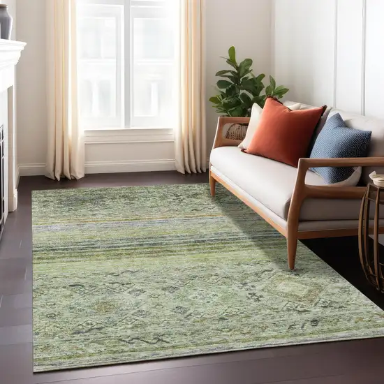 Artichoke Green Blue And Black Floral Washable Indoor Outdoor Area Rug Photo 9