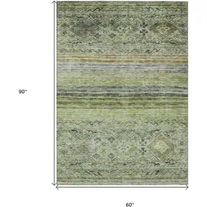 Photo of Artichoke Green Blue And Black Floral Washable Indoor Outdoor Area Rug
