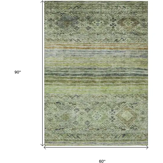 Artichoke Green Blue And Black Floral Washable Indoor Outdoor Area Rug Photo 3