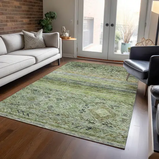 Artichoke Green Blue And Black Floral Washable Indoor Outdoor Area Rug Photo 9