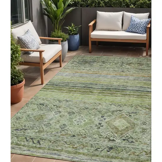 Artichoke Green Blue And Black Floral Washable Indoor Outdoor Area Rug Photo 1
