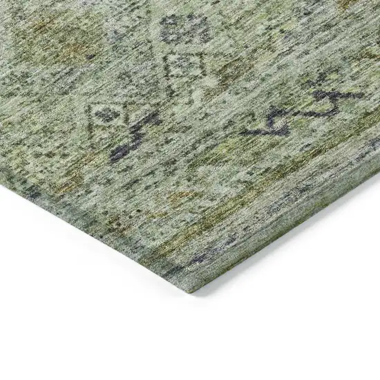 Artichoke Green Blue And Black Floral Washable Indoor Outdoor Area Rug Photo 5
