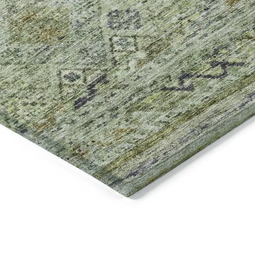 Artichoke Green Blue And Black Floral Washable Indoor Outdoor Area Rug Photo 5