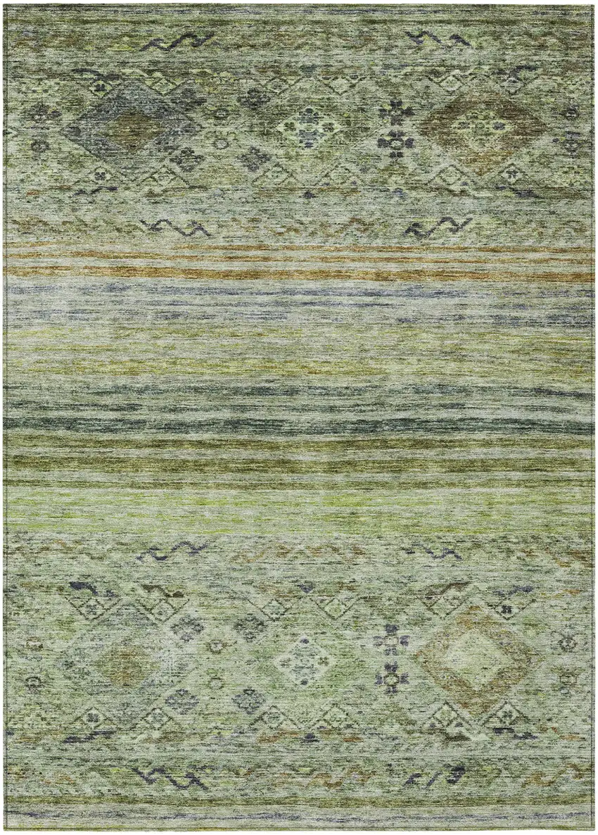 Artichoke Green Blue And Black Floral Washable Indoor Outdoor Area Rug Photo 2