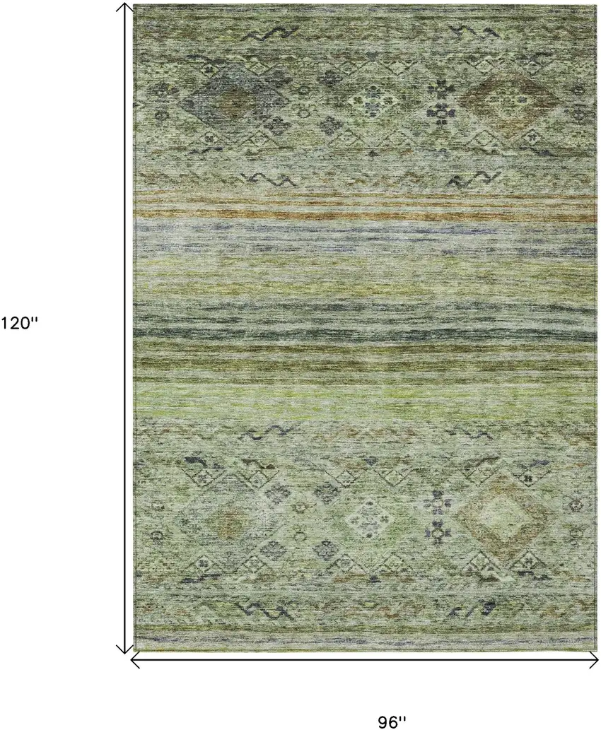 Artichoke Green Blue And Black Floral Washable Indoor Outdoor Area Rug Photo 3