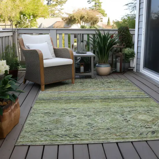 Artichoke Green Blue And Black Floral Washable Indoor Outdoor Area Rug Photo 8