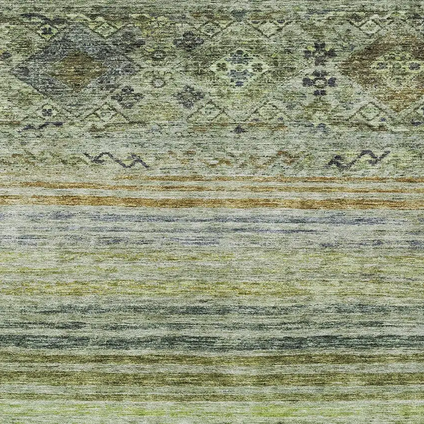 Artichoke Green Blue And Black Floral Washable Indoor Outdoor Area Rug Photo 6