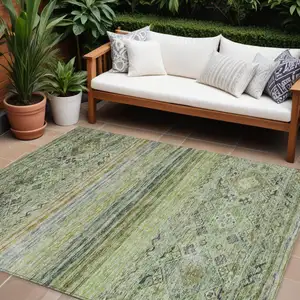 Photo of Artichoke Green Blue And Black Floral Washable Indoor Outdoor Area Rug