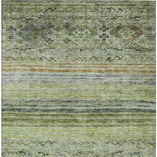 Artichoke Green Blue And Black Floral Washable Indoor Outdoor Area Rug Photo 6
