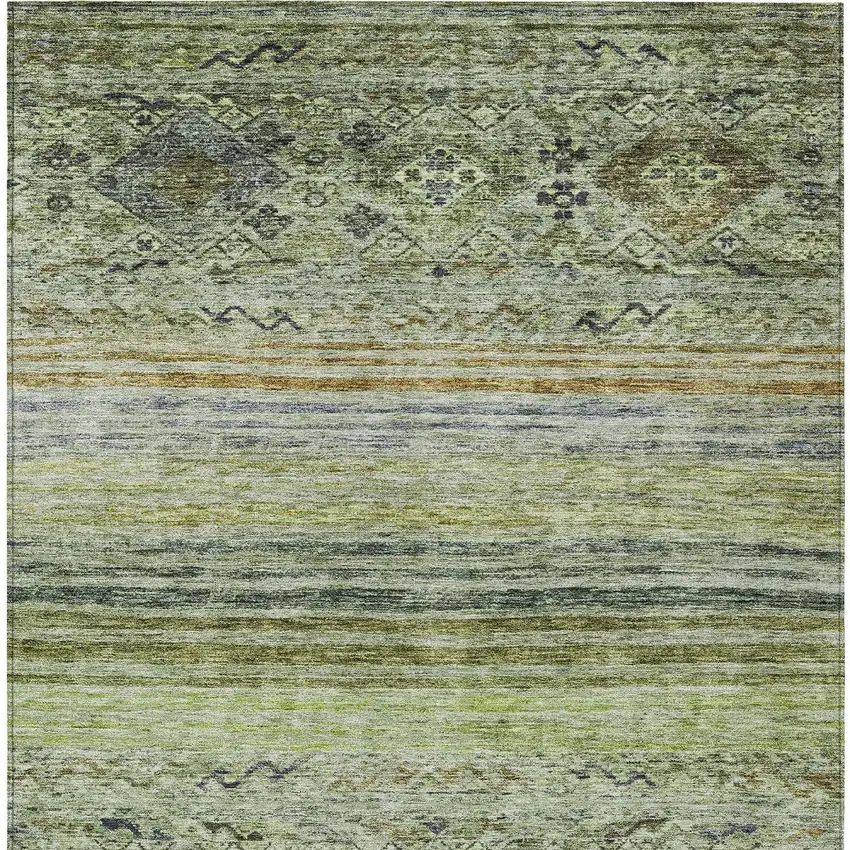 Artichoke Green Blue And Black Floral Washable Indoor Outdoor Area Rug Photo 6