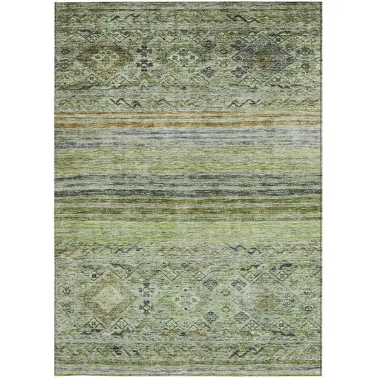 Artichoke Green Blue And Black Floral Washable Indoor Outdoor Area Rug Photo 7