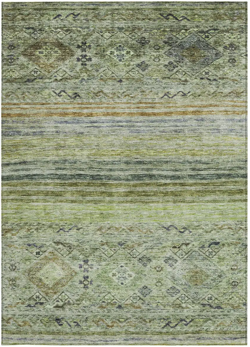 Artichoke Green Blue And Black Floral Washable Indoor Outdoor Area Rug Photo 7