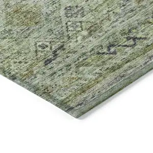 Photo of Artichoke Green Blue And Black Floral Washable Indoor Outdoor Area Rug