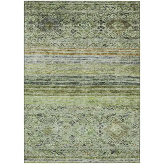 Artichoke Green Blue And Black Floral Washable Indoor Outdoor Area Rug Photo 2