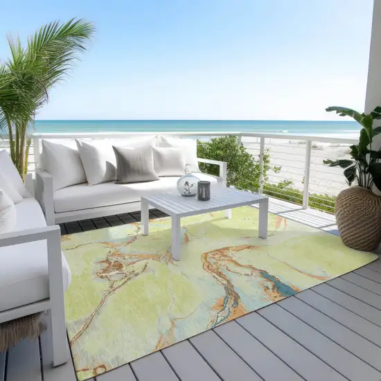 Artichoke Green Blue And Brown Abstract Washable Indoor Outdoor Area Rug Photo 9