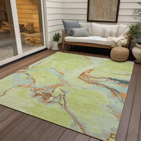 Artichoke Green Blue And Brown Abstract Washable Indoor Outdoor Area Rug Photo 8