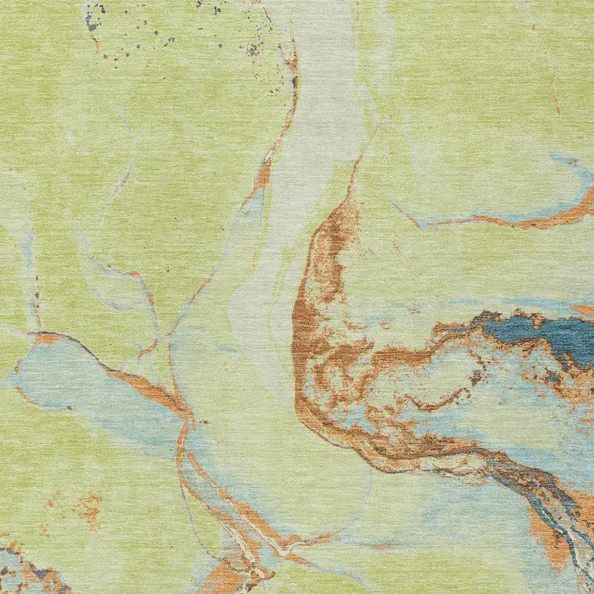 Artichoke Green Blue And Brown Abstract Washable Indoor Outdoor Area Rug Photo 5