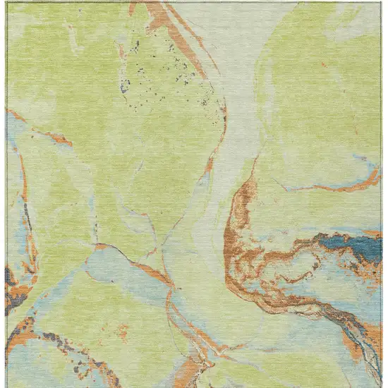 Artichoke Green Blue And Brown Abstract Washable Indoor Outdoor Area Rug Photo 7