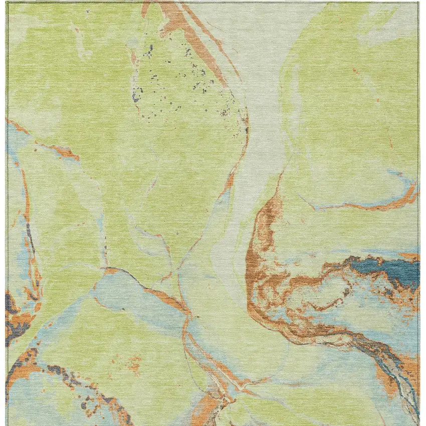 Artichoke Green Blue And Brown Abstract Washable Indoor Outdoor Area Rug Photo 7