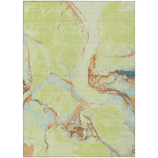 Artichoke Green Blue And Brown Abstract Washable Indoor Outdoor Area Rug Photo 2