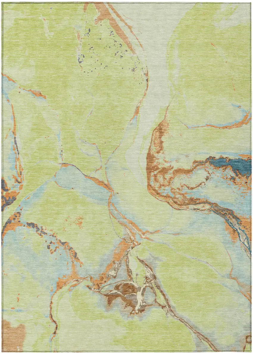 Artichoke Green Blue And Brown Abstract Washable Indoor Outdoor Area Rug Photo 2