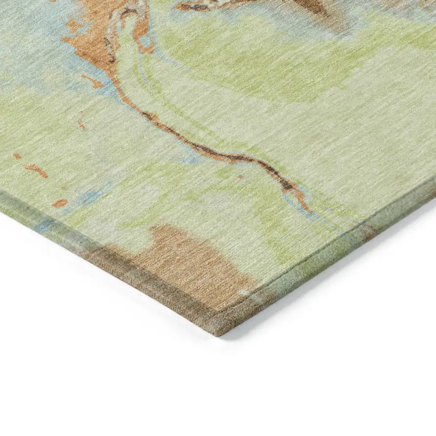 Artichoke Green Blue And Brown Abstract Washable Indoor Outdoor Area Rug Photo 4