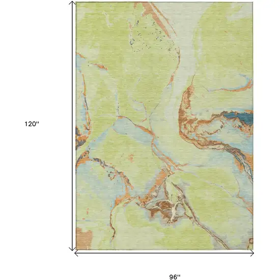 Artichoke Green Blue And Brown Abstract Washable Indoor Outdoor Area Rug Photo 3