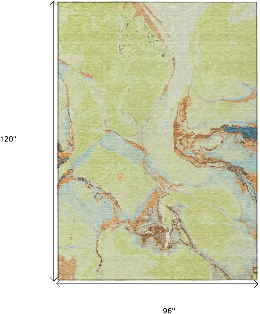 Artichoke Green Blue And Brown Abstract Washable Indoor Outdoor Area Rug Photo 3