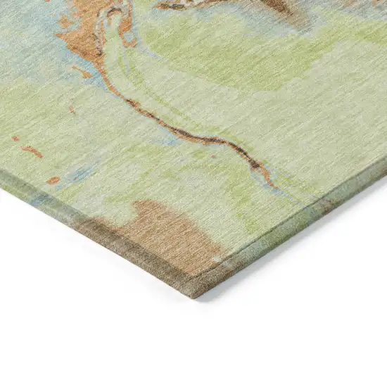 Artichoke Green Blue And Brown Abstract Washable Indoor Outdoor Area Rug Photo 4