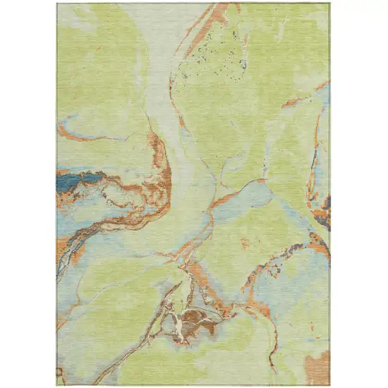 Artichoke Green Blue And Brown Abstract Washable Indoor Outdoor Area Rug Photo 6