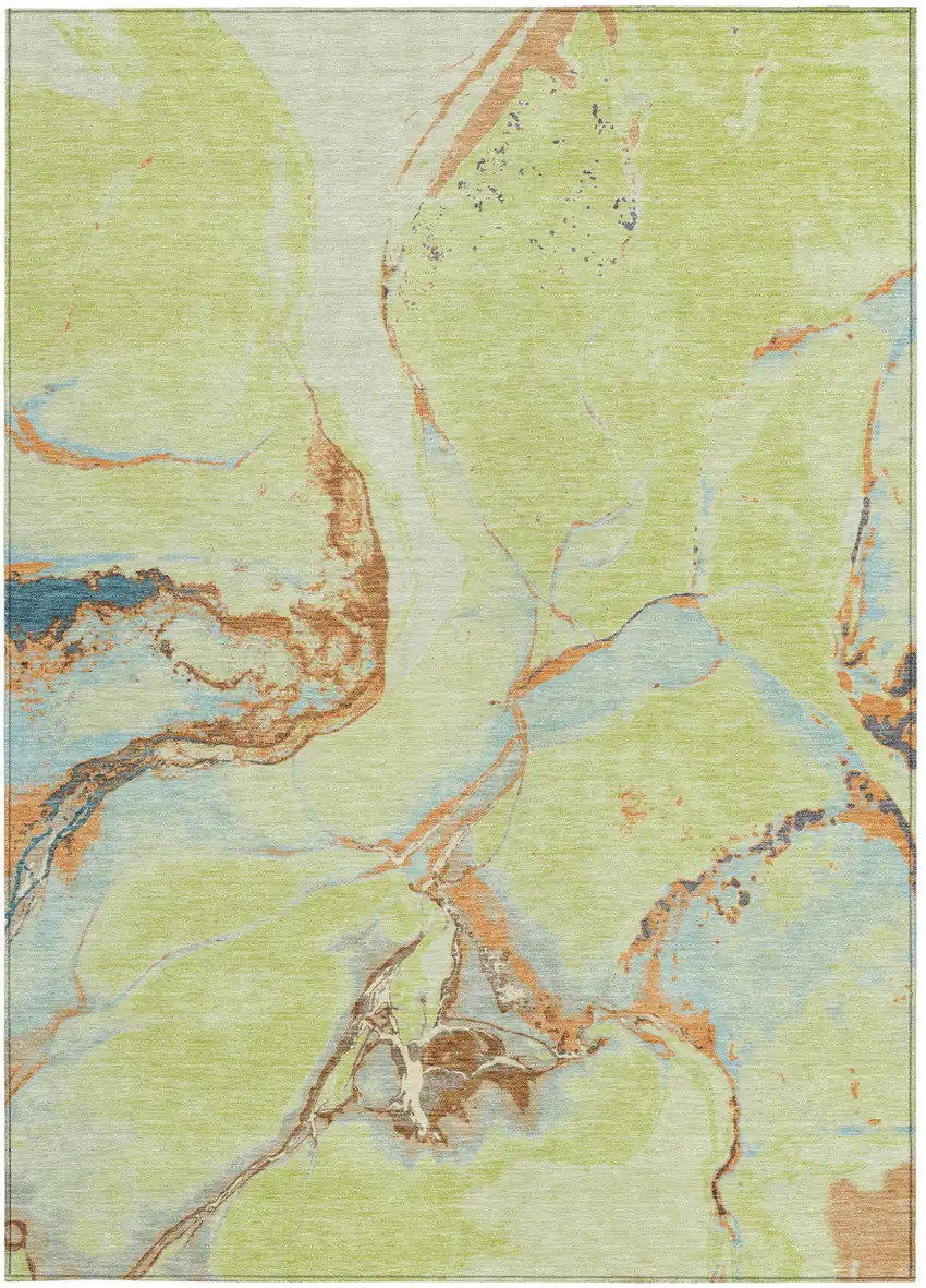 Artichoke Green Blue And Brown Abstract Washable Indoor Outdoor Area Rug Photo 6